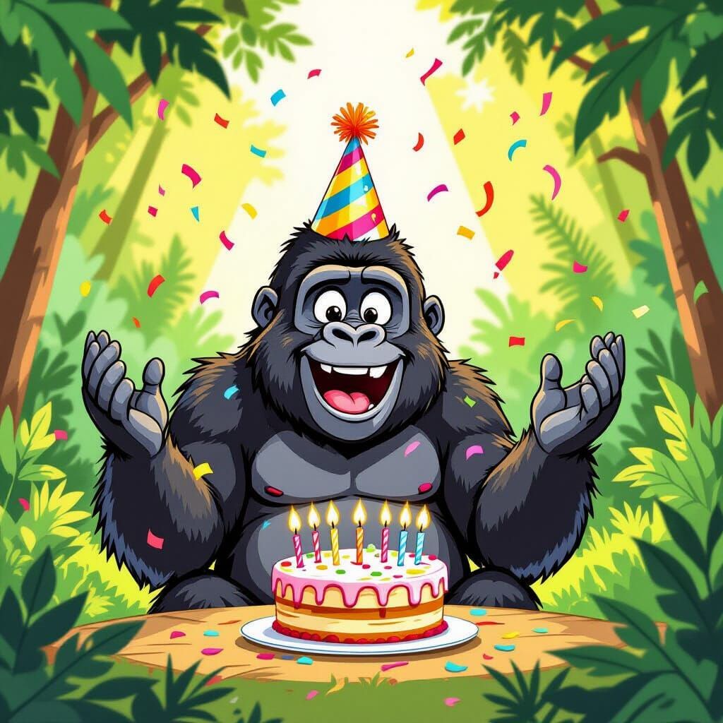 Gorilla Birthday Party in Lush Jungle Clearing