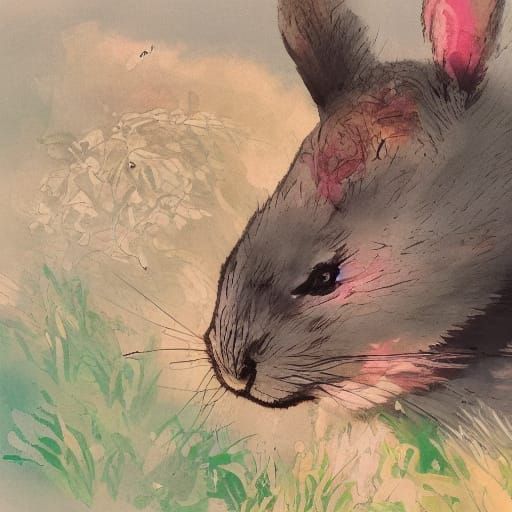 Rabbit Cries in Moonlight: Romantic Ink Illustration