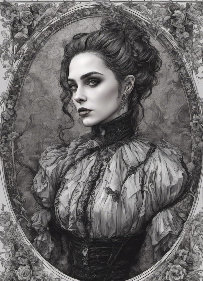 Victorian Goth Woman Portrait in Hyperrealistic Style
