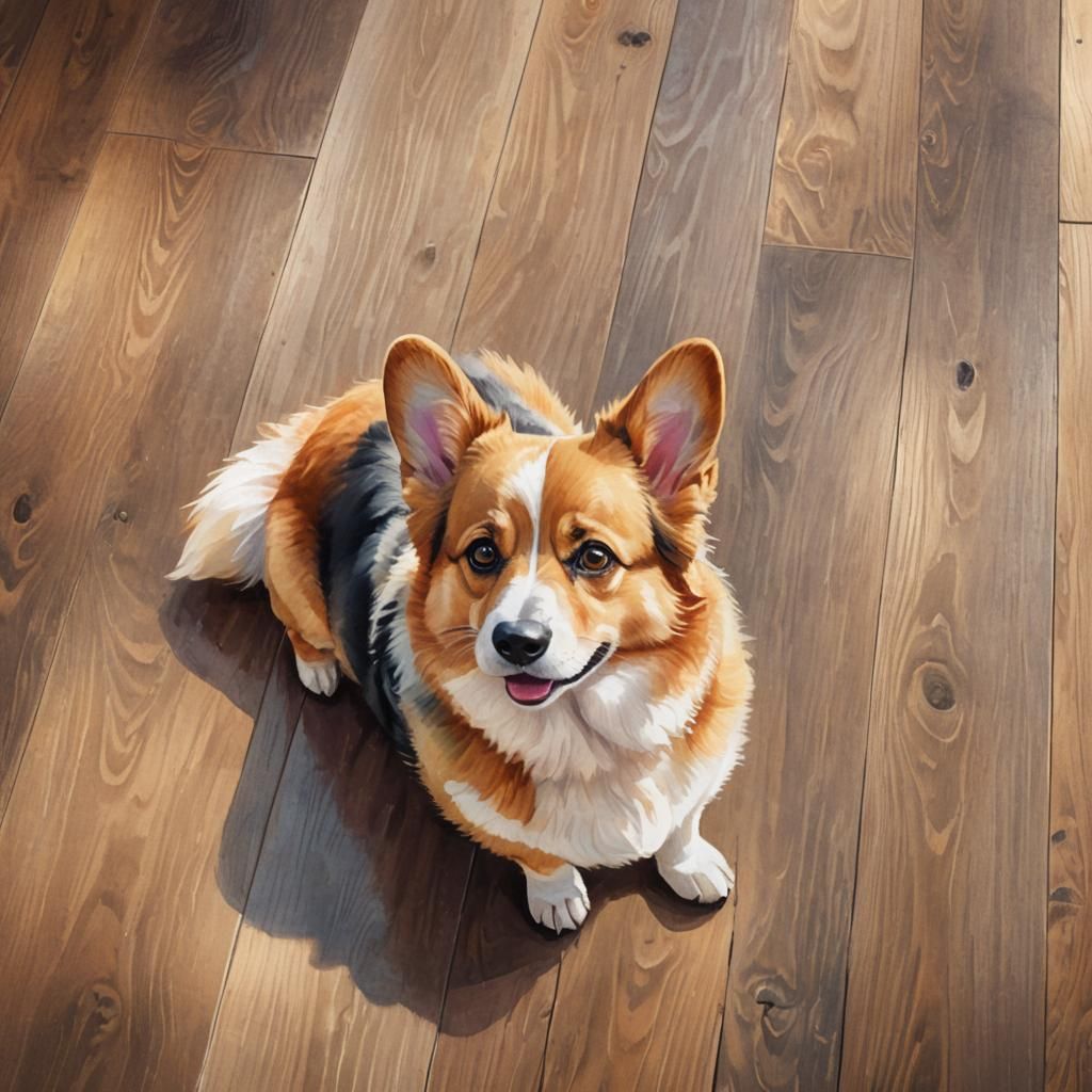 Adorable Corgi Portrait in Digital Watercolor Style