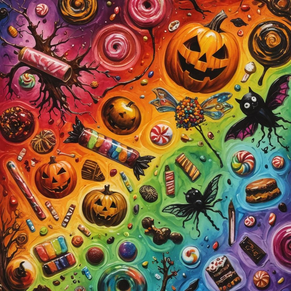 Halloween Tree with Candy in Surreal Pop Art