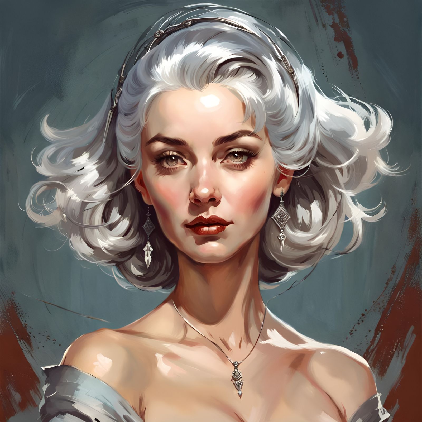 Glamorous Silver-Haired Woman Portrait in Pin-Up Style