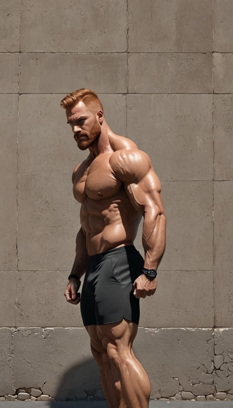Muscular Ginger Bodybuilder Flexing: 3D CGI Render