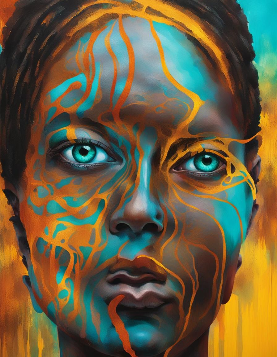 Grotesque Portrait with Flowing Lines in Oil Painting Style