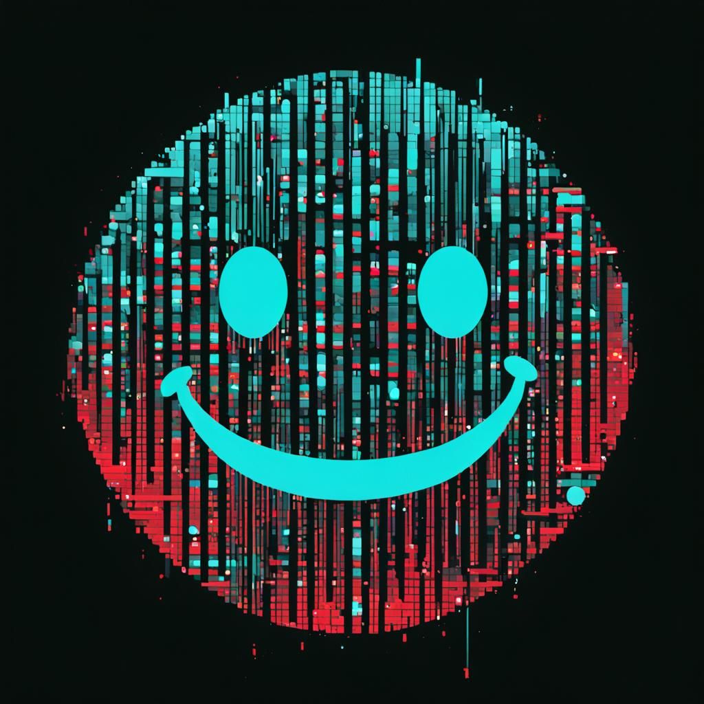 Glitched Smiley Face on Black Background