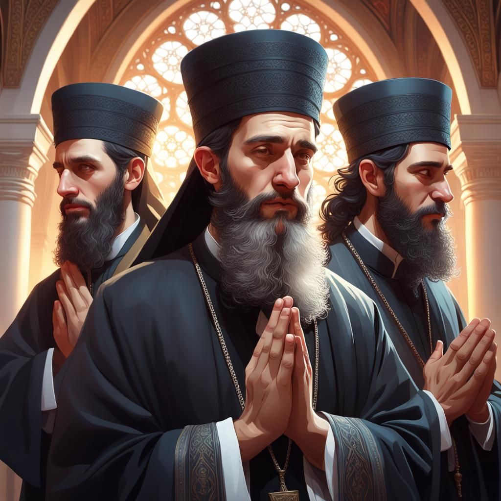 Orthodox Jews and Muslims Praying: Concept Art Portrait