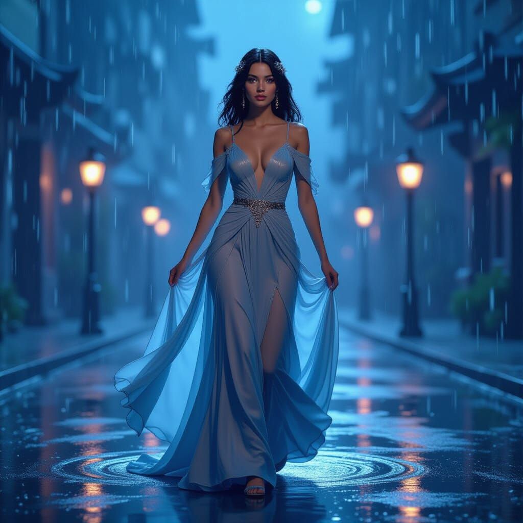 Art Deco Woman in Hailstorm: Psychedelic 3D Render