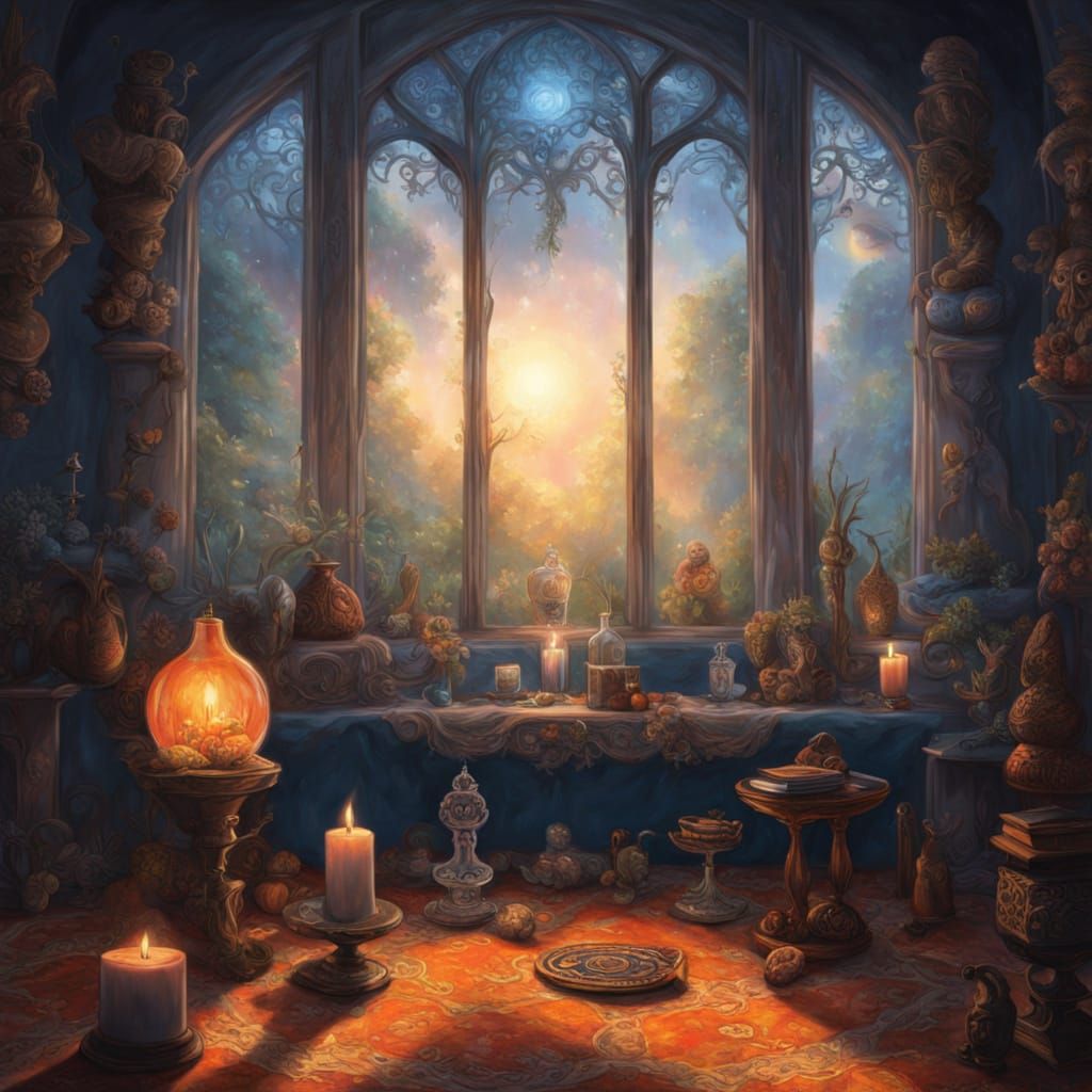 Mystical Meditation Scene in Oil Painting Style