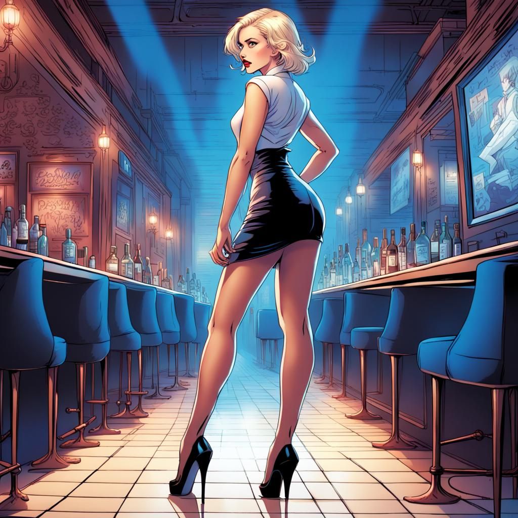 Glamorous Woman in Nightclub, Comic Book Art