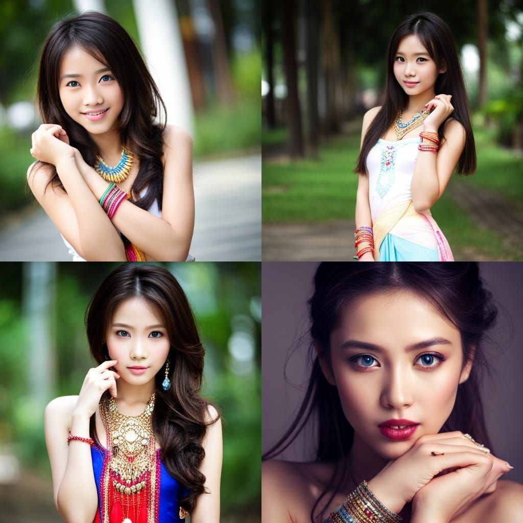 Thai Girl in Traditional Dress, Colorful Costume