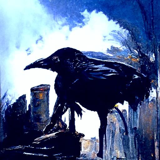 Crow in Oil Painting Style