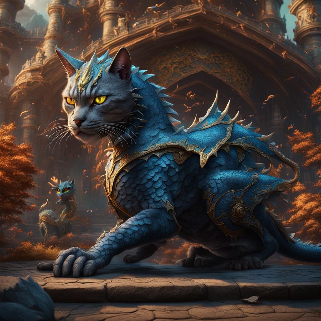 Fantastical Cats and Dragons in Detailed Matte Painting