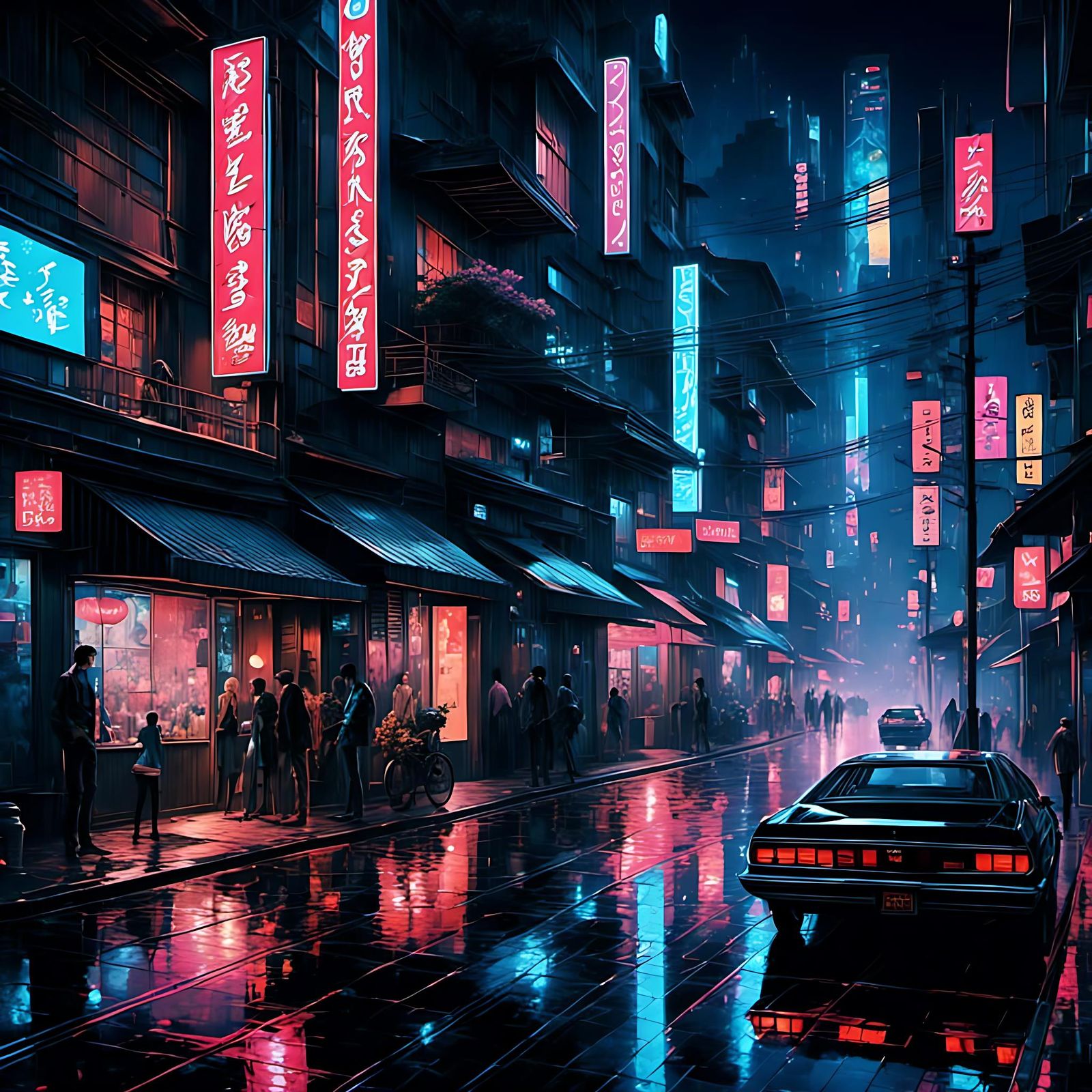 Neon Cityscape in 80s Anime Style