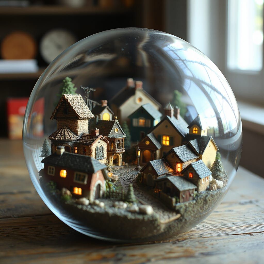 Miniature Village Encased in Glass Sphere