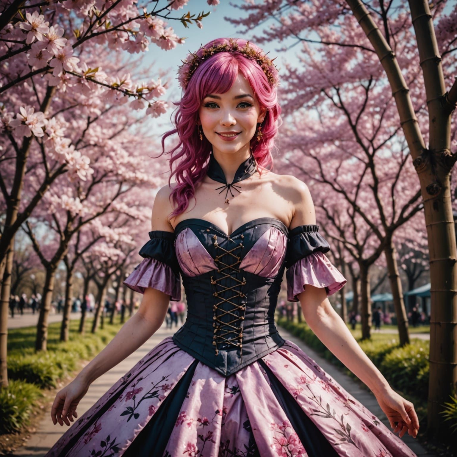 Pink Haired Princess in Cherry Blossom Gown