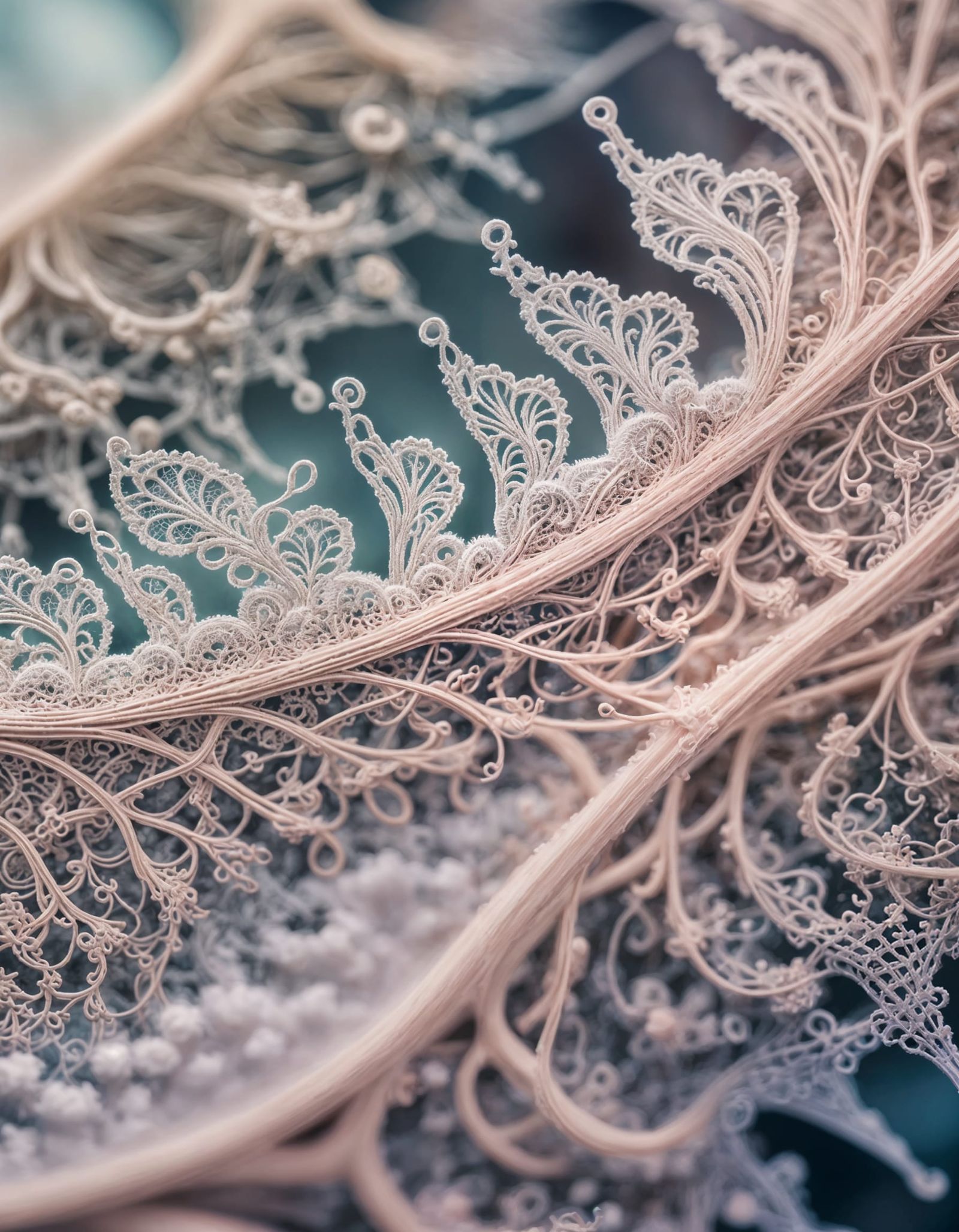 Delicate Microscopic Lace Fractals in Pastel Watercolor