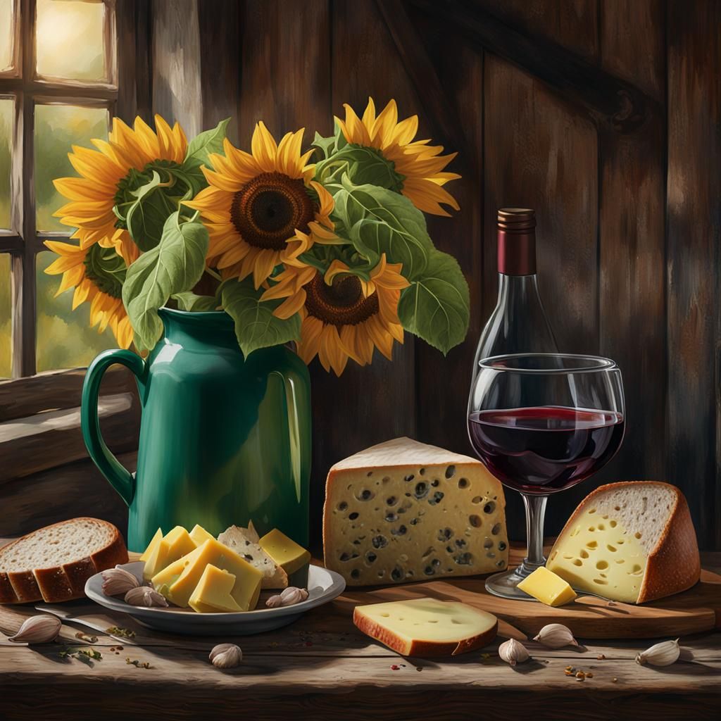 French Countryside Still Life with Sunflowers