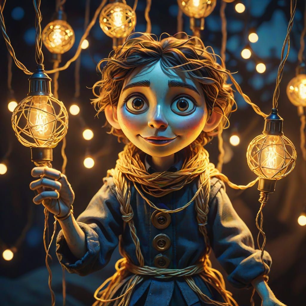 Tangled Puppet in Dreamlike Surrealist Scene