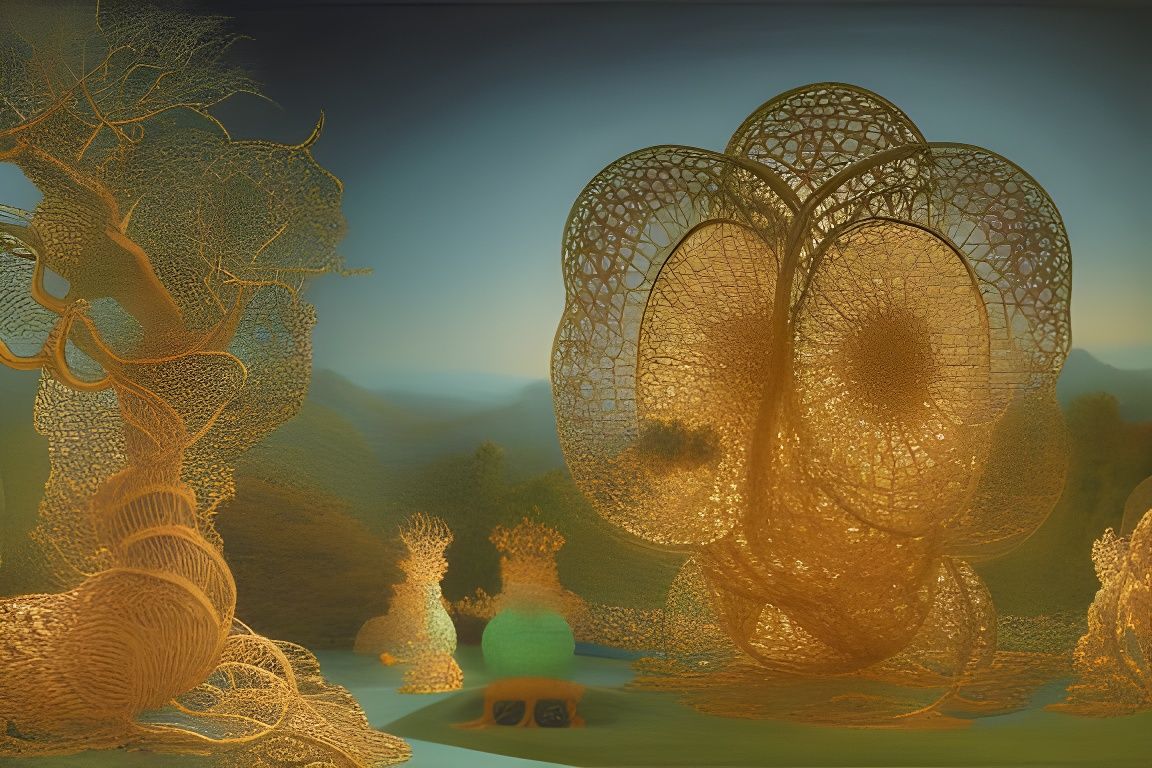 Golden Fantasy Garden in 3D Render