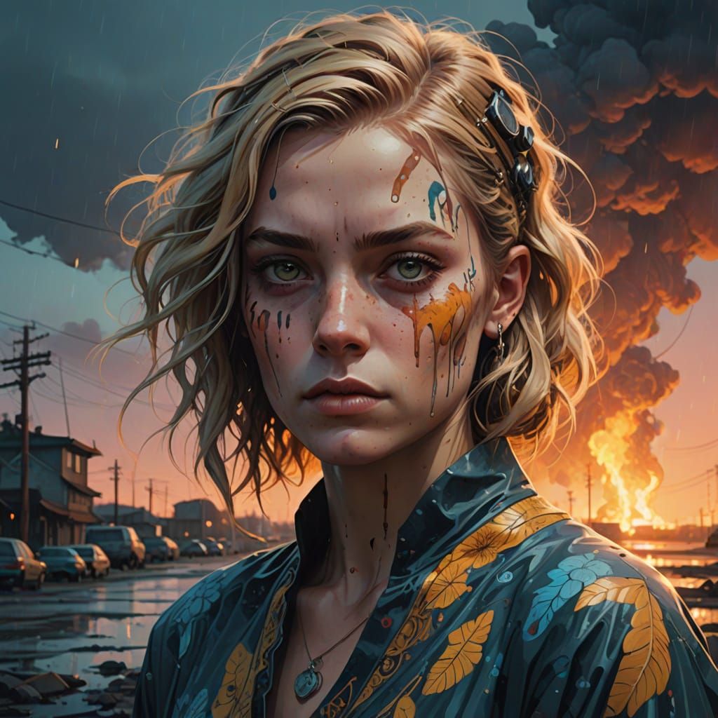 Vibrant Woman with Tattoos in Flowing Dress