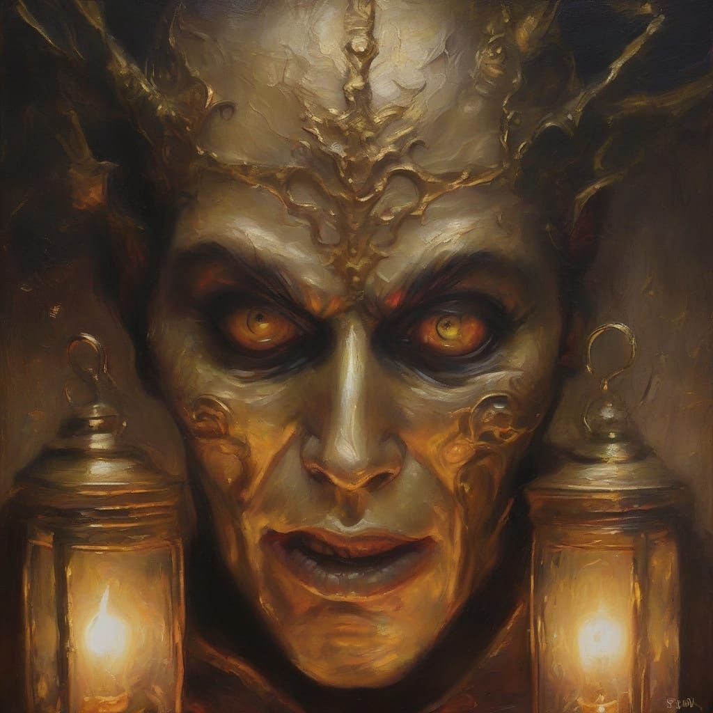 Vampire Lantern in Surrealist Oil Painting Style