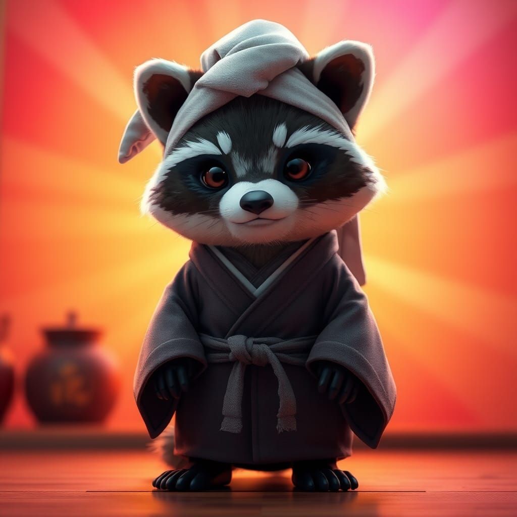 Sophisticated Tanuki Character in Modern Kimono