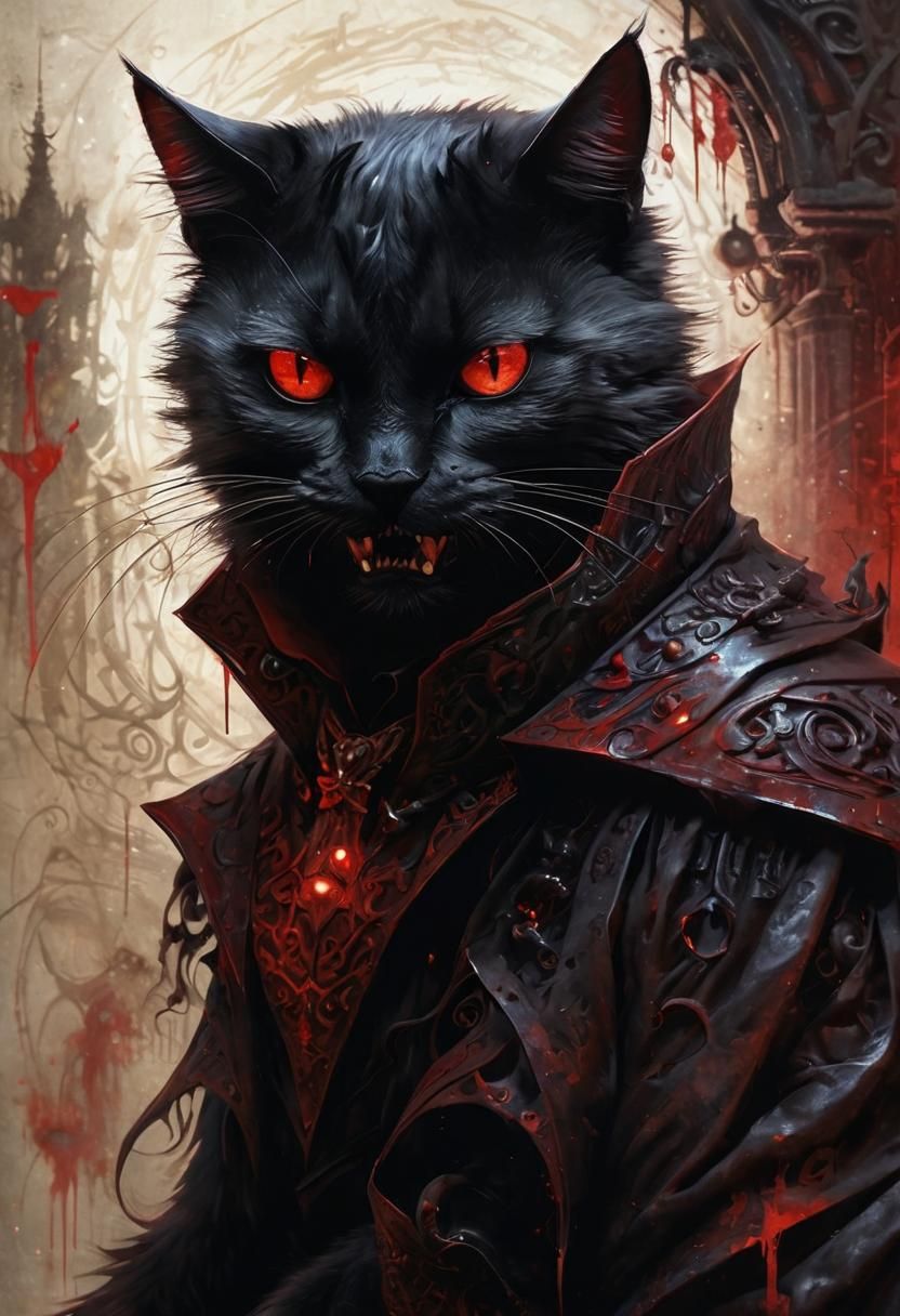 Vampire Cat on Throne in Gothic Surrealism