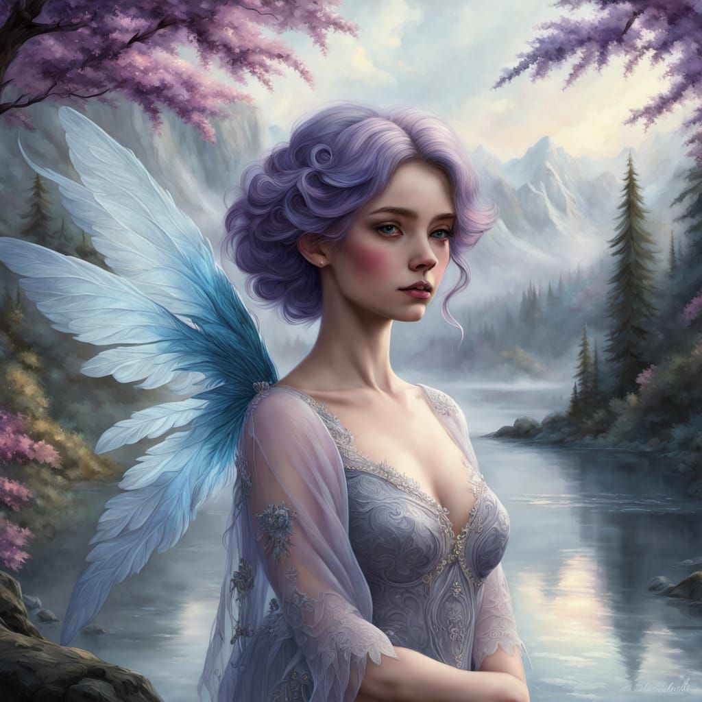 Whimsical Fairy in Frosty Forest Landscape