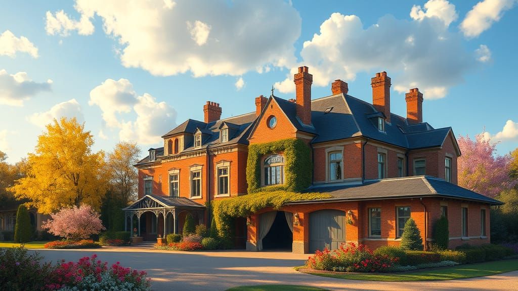 Grand Chateau in Golden Afternoon Light with Monet Style