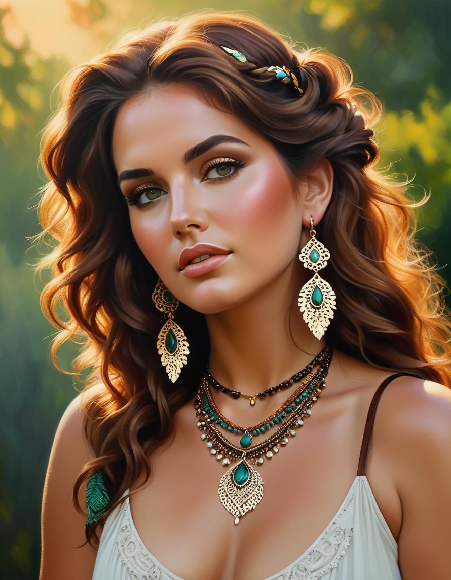 Bohemian Woman Portrait in Oil Painting Style
