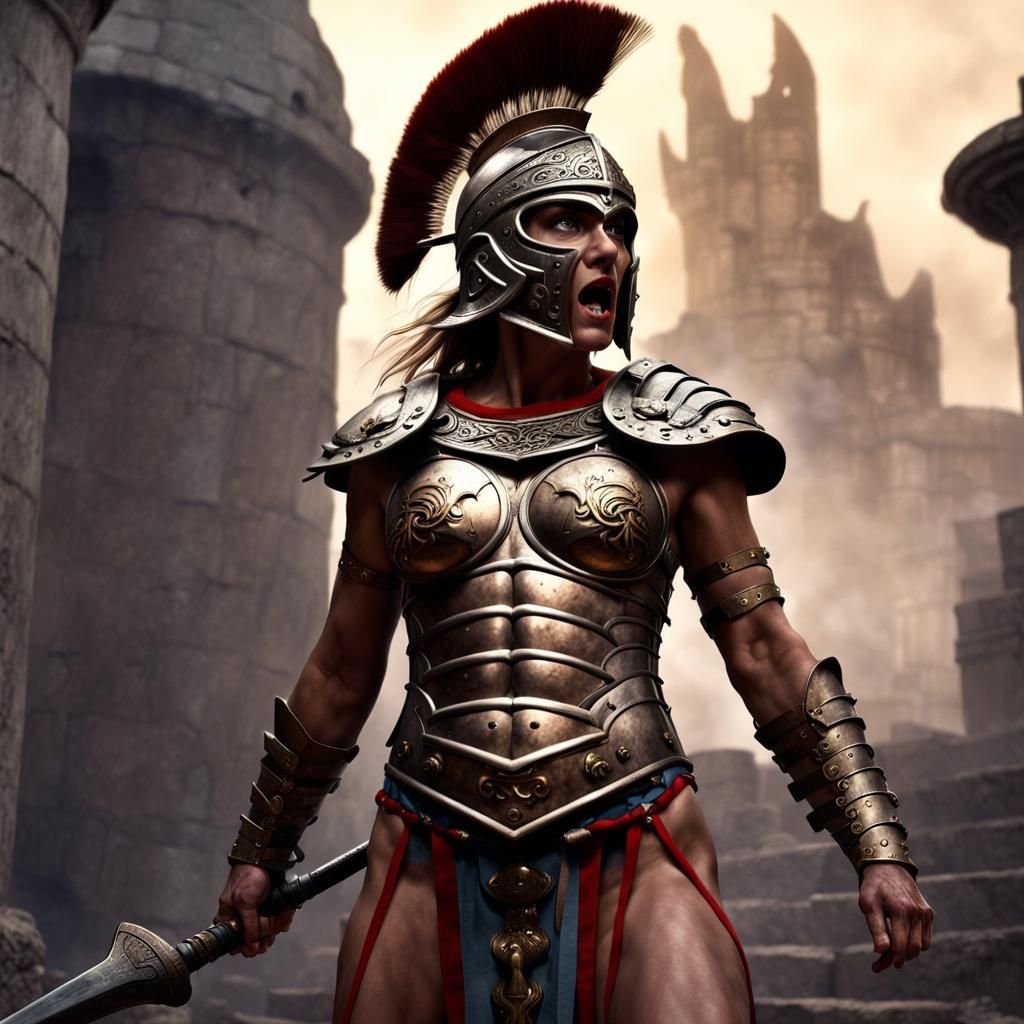 Epic Gladiator Woman in Digital Matte Painting