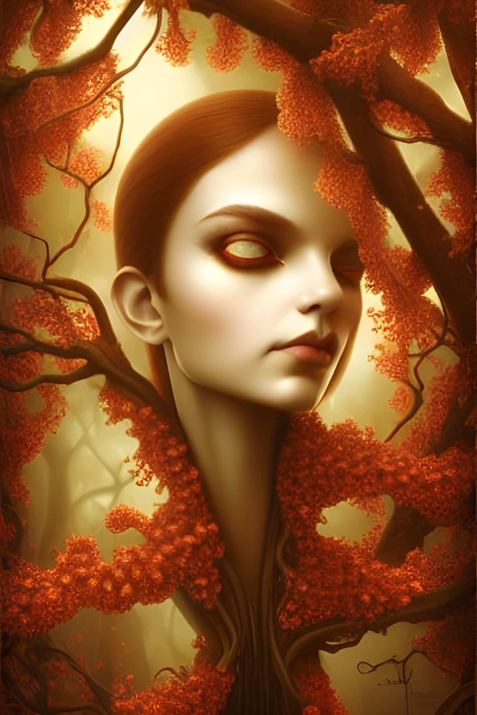 Surreal Orchid Tree with Symmetrical Face