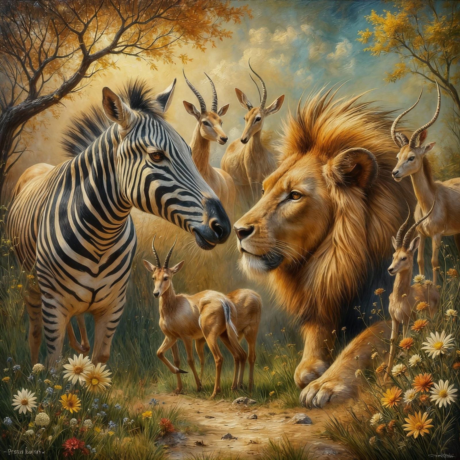 Realistic Pronghorn Grazing in African Savannah Painting