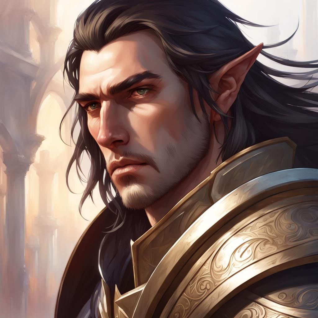 High Elf Paladin Portrait in Digital Art Style