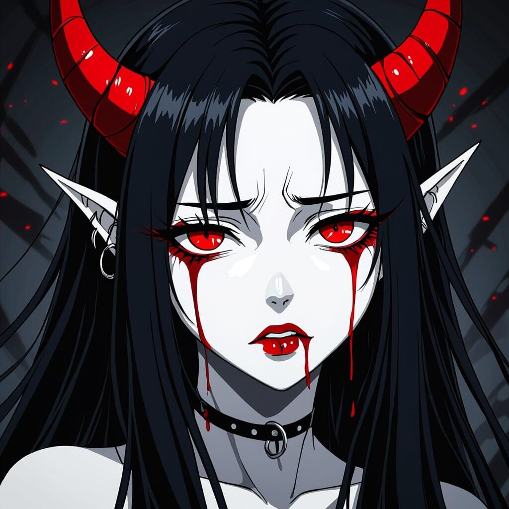 Anime Demon Woman Crying Blood Tears