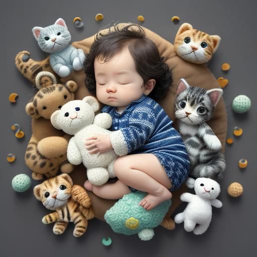 Baby with Animals in Abstract Vector Style