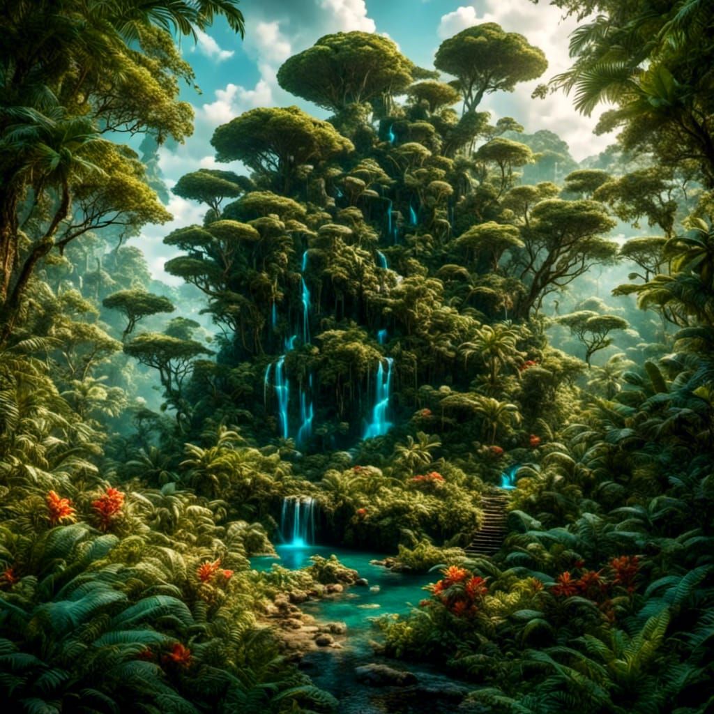 Bioluminescent Landscape with Sky Face in 3D