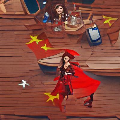 Chinese Woman Pirate Captain on Stormy Seas
