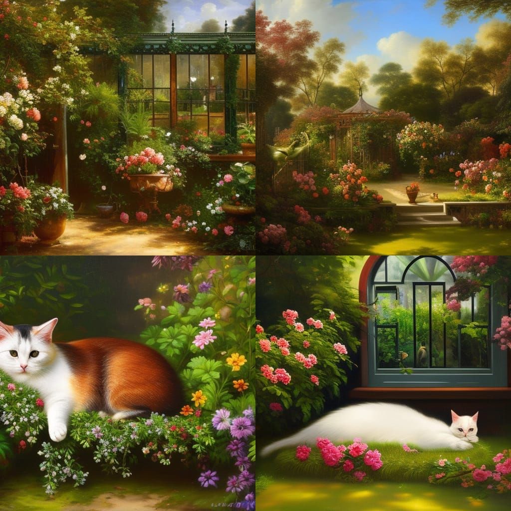 Baroque Cat Napping near Victorian Greenhouse