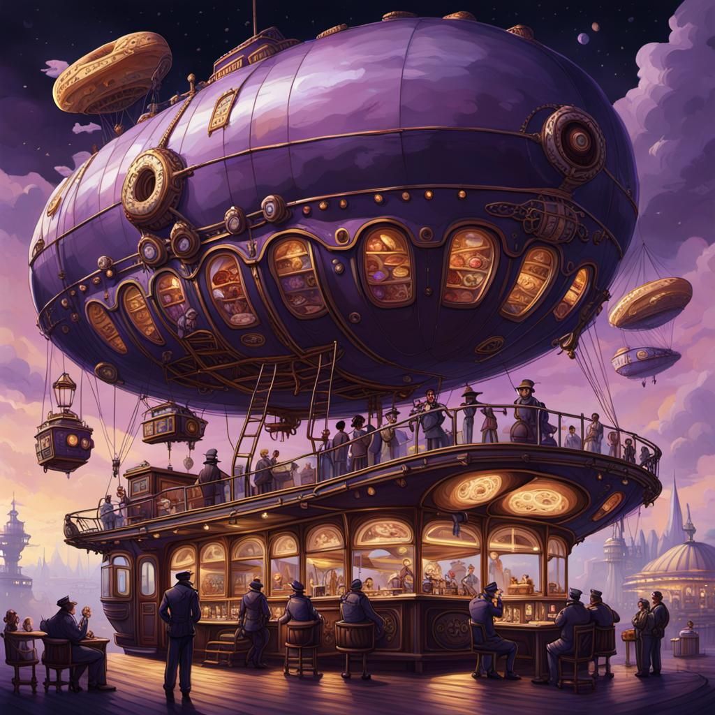Fantasy Donut Shop Airship in Dark Fantasy Style