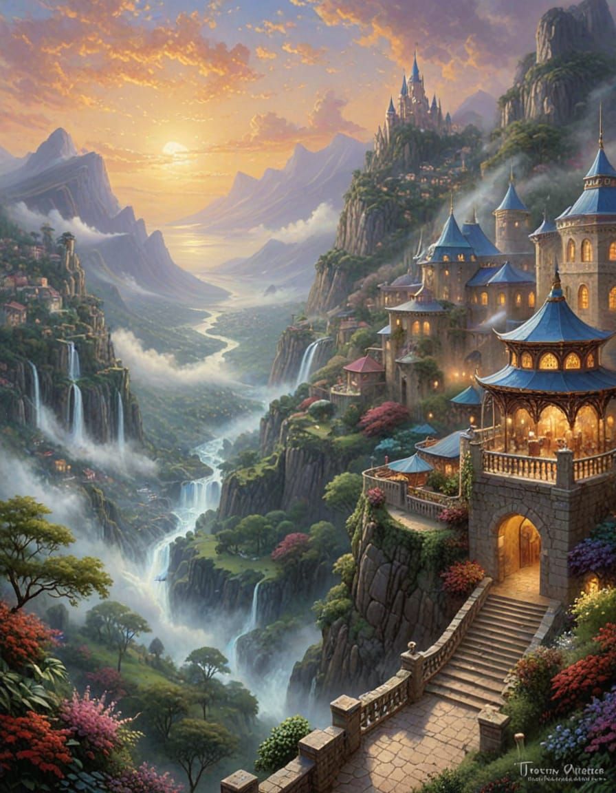 Ethereal Fantasy Palace in Misty Twilight