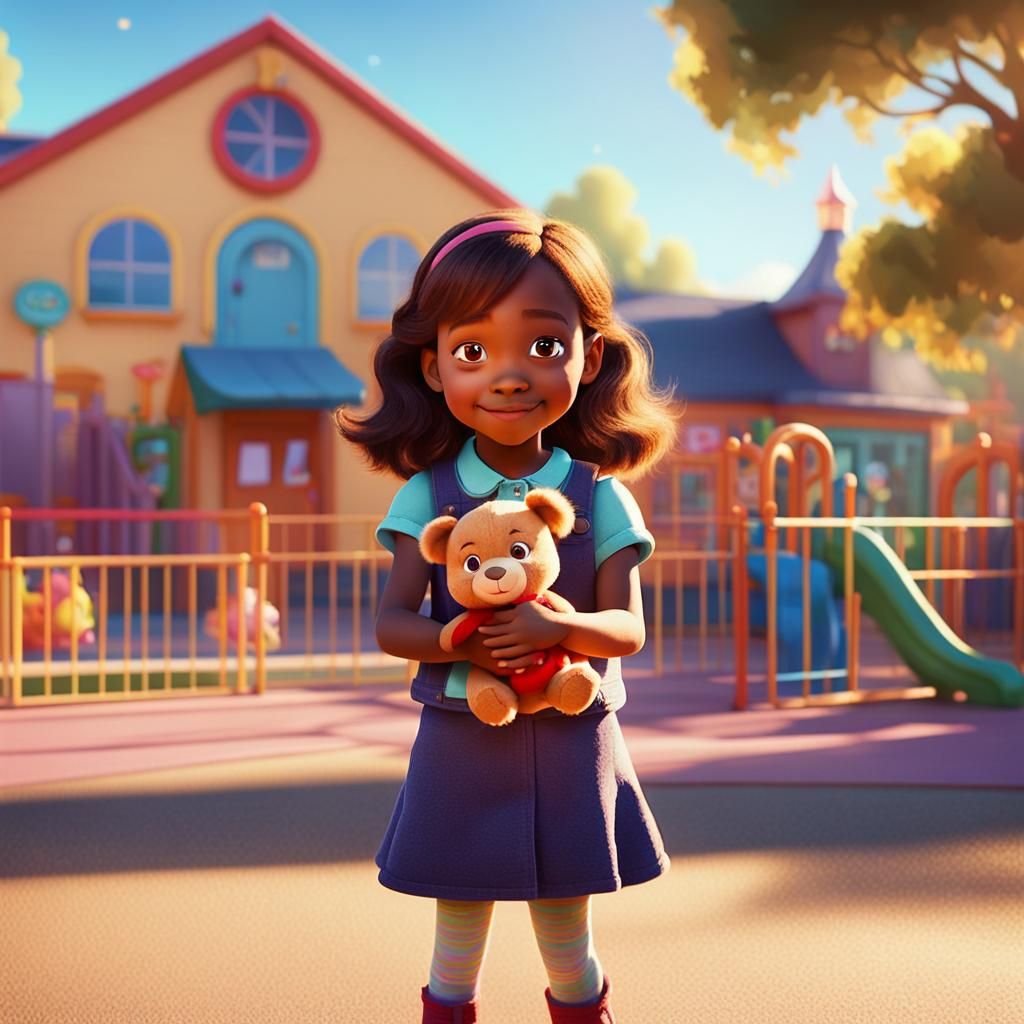 Girl at Preschool in Disney Pixar Style