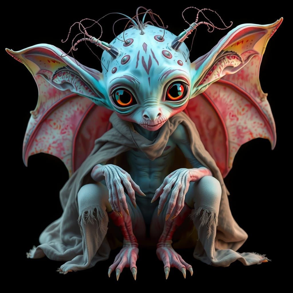 a graceful alien creature with alien features, enormous eyes...