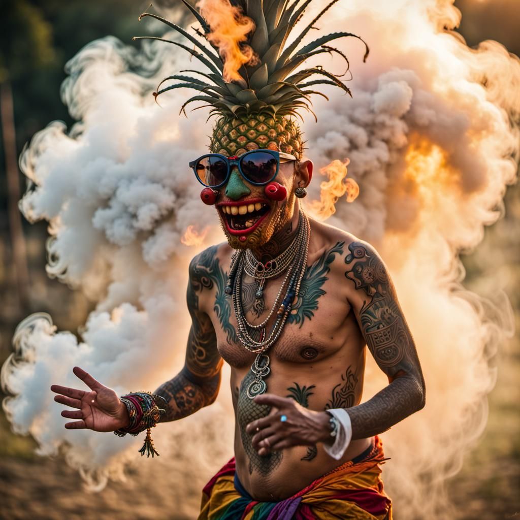 Giant Pineapple Voodoo Scarecrow Dances: Psychedelic Digital...