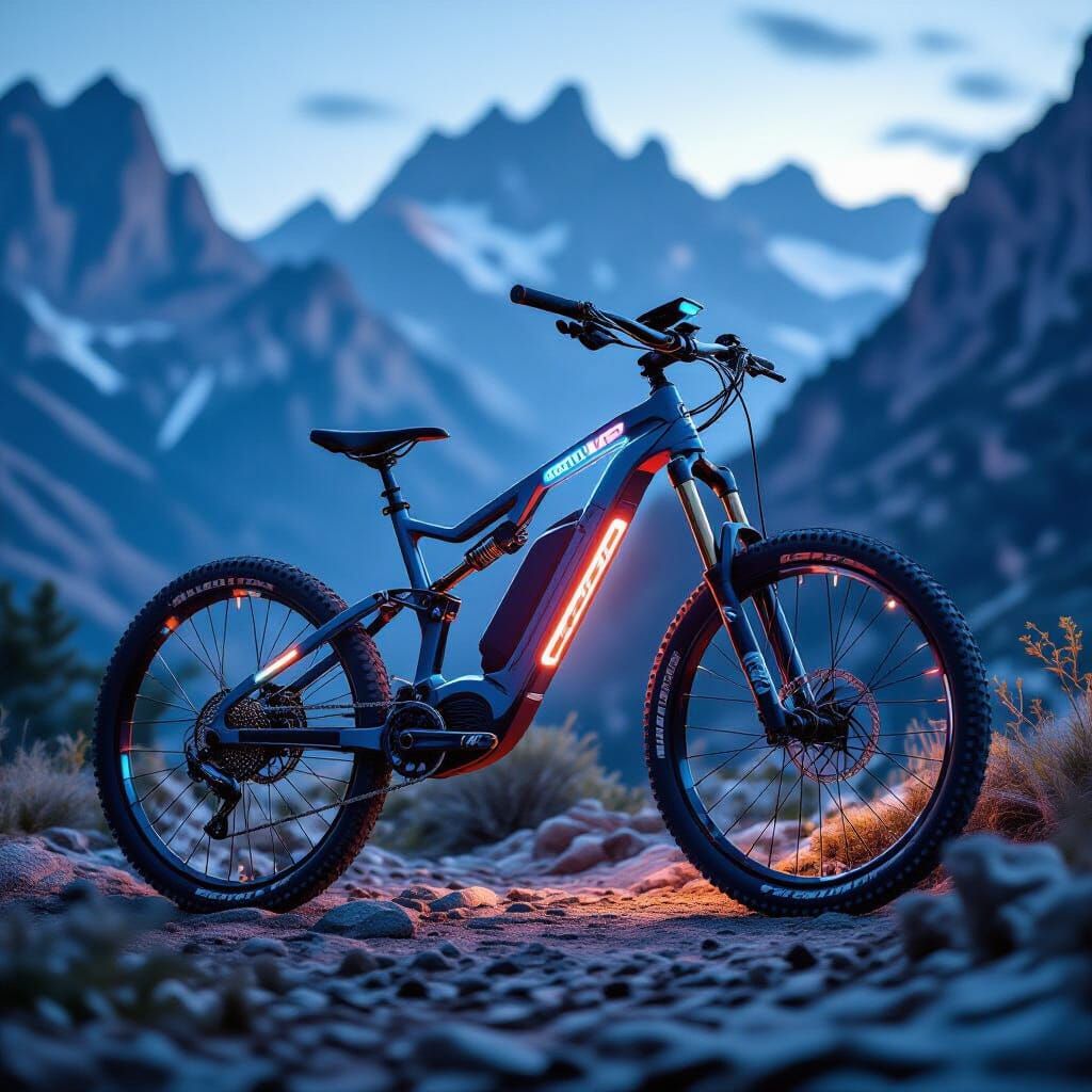 Futuristic Mountain Bike on Rugged Trail, 8K Render