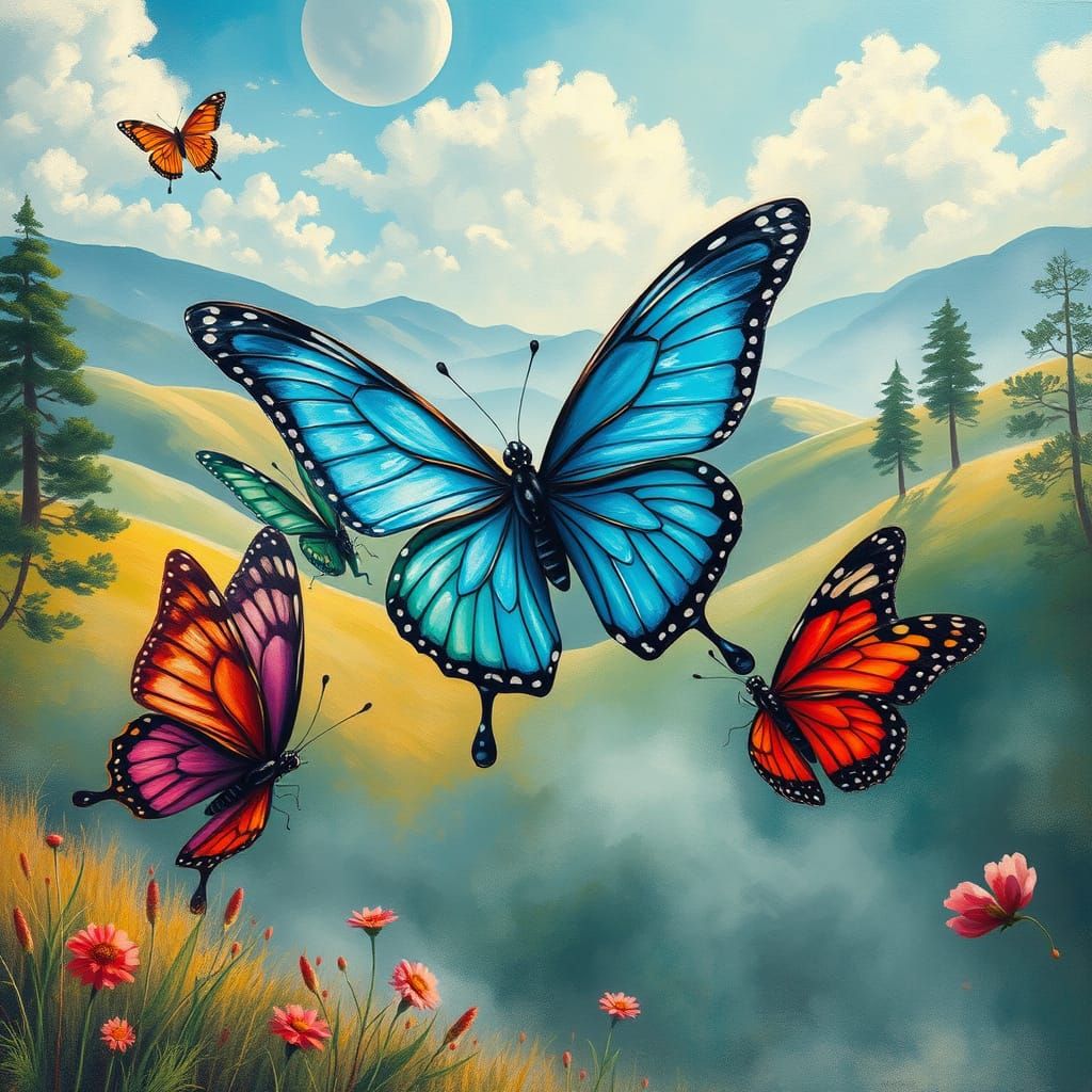 Surreal Butterflies Dance in Dreamy Landscape with Whirling ...