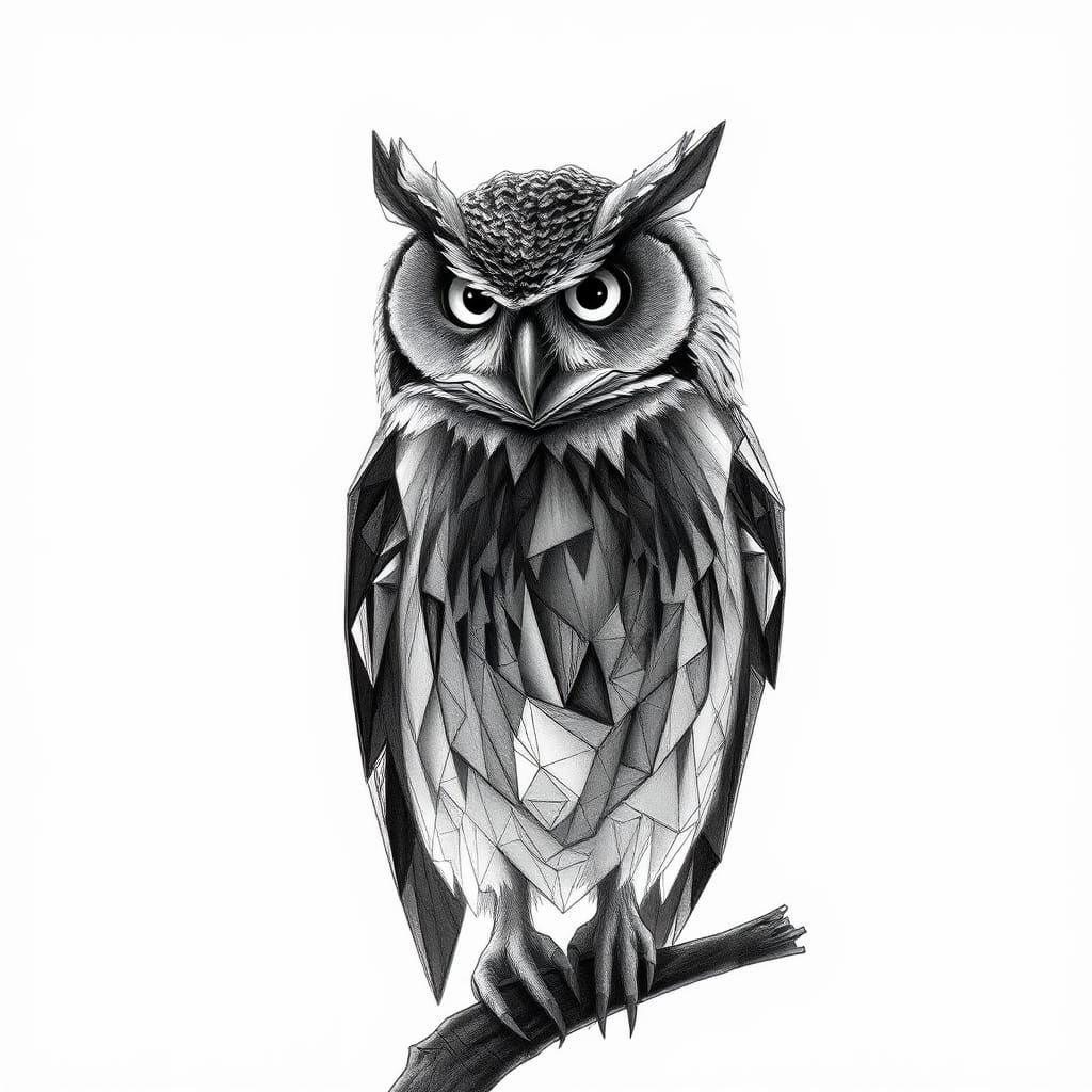 Cubist Night Owl in Geometric Fauvism Style