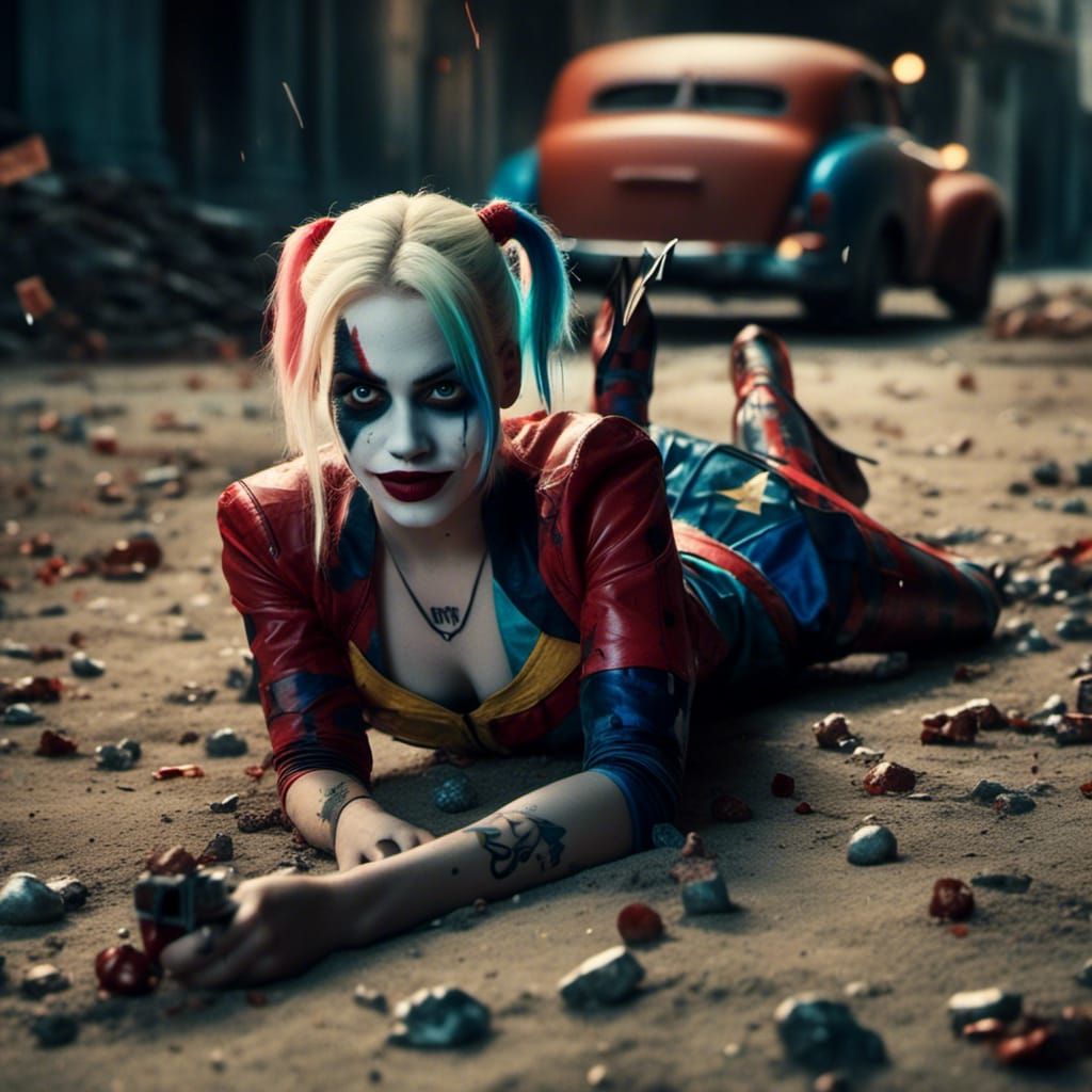 Ultra Realistic Harley Quinn in Dark Horror Style