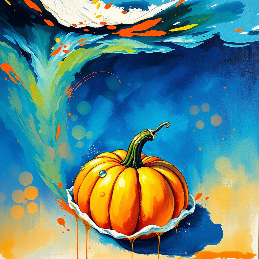 Pumpkin's Underwater Journey: Macro Shot as Impasto Painting