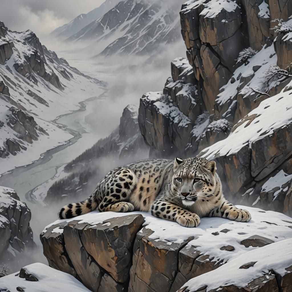 Alone in the snowy mountains